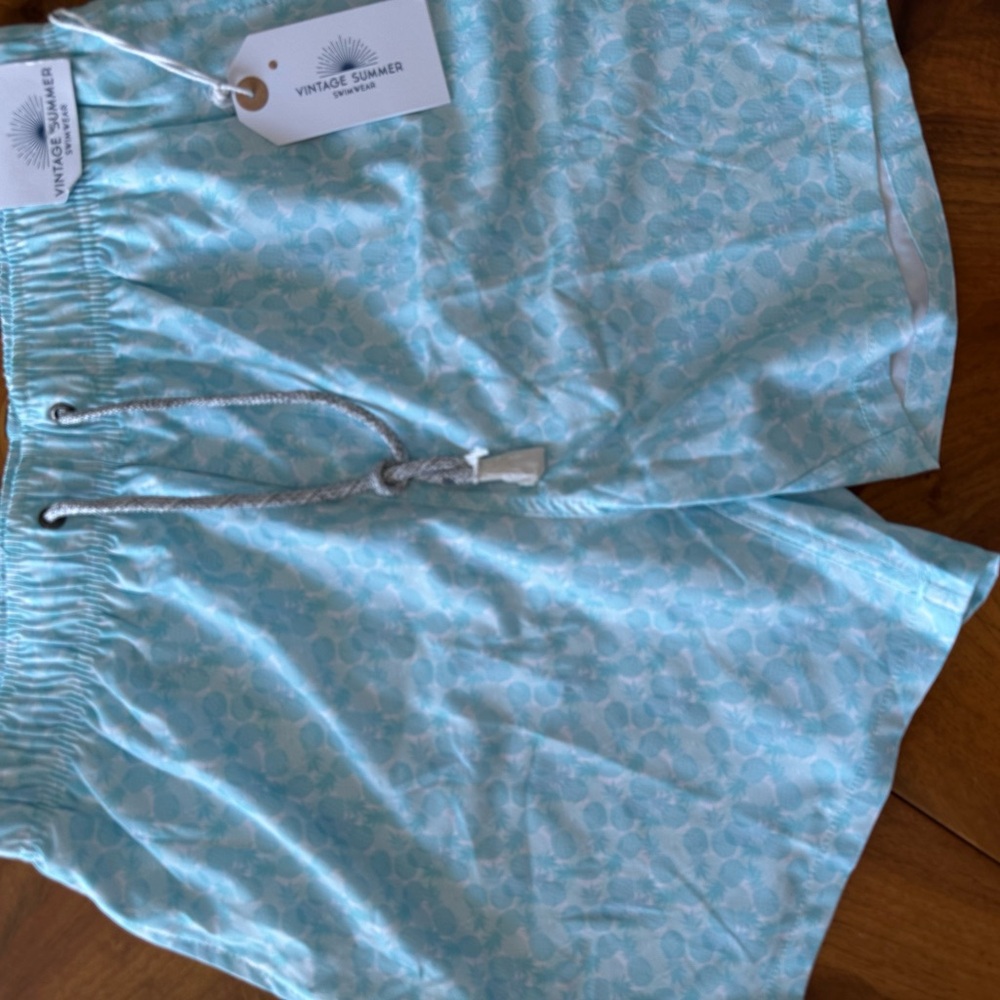 Vintage Summer Light Blue Swim Shorts
